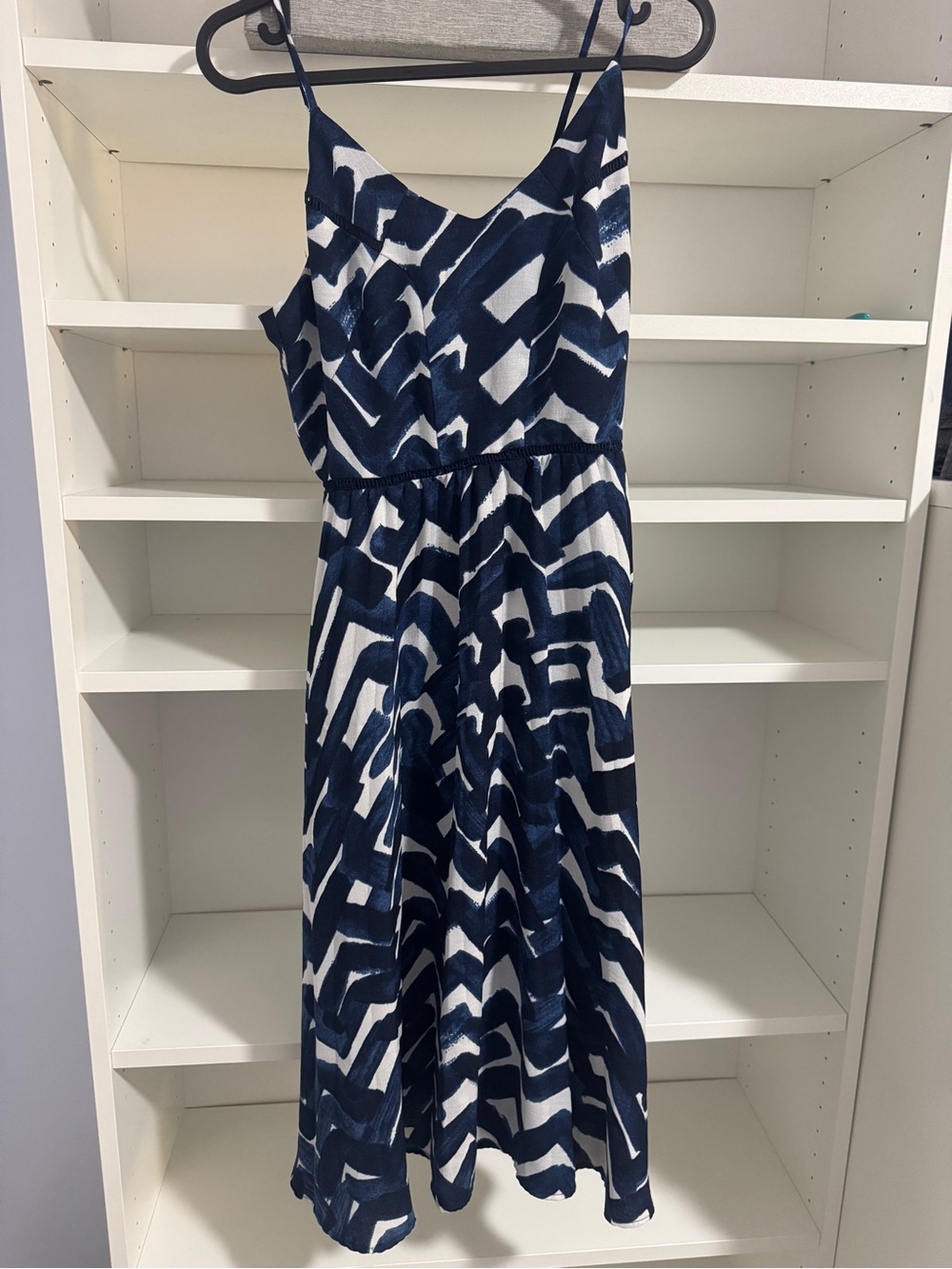 Navy & White Abstract Spaghetti-Strap Midi Dress